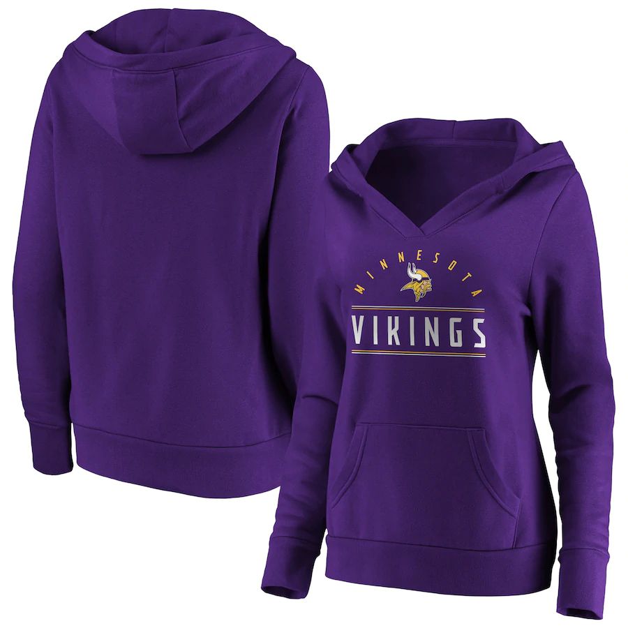 Women Minnesota Vikings Fanatics Branded Purple Iconic League Leader V-Neck Pullover Hoodie